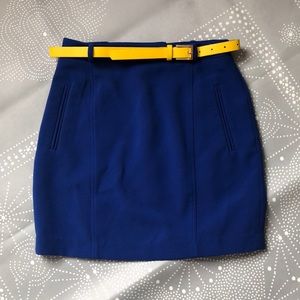 Forever 21 High-Waist Blue Skirt with Yellow Belt